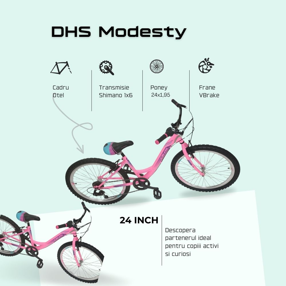 Bicicleta Copii DHS Modesty - 24 Inch, Roz [3]