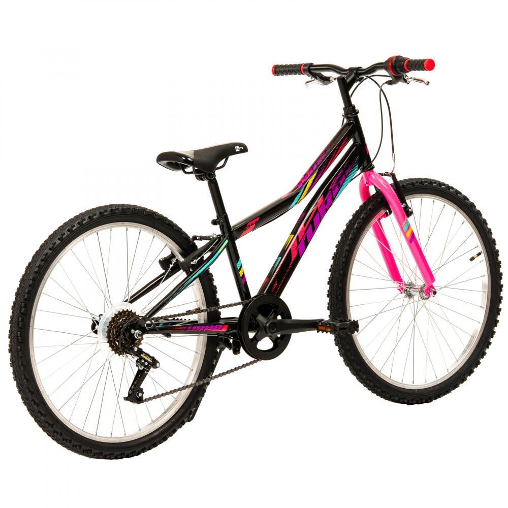 Bicicleta Copii DHS Turbo - 24 Inch, Negru-Roz [3]