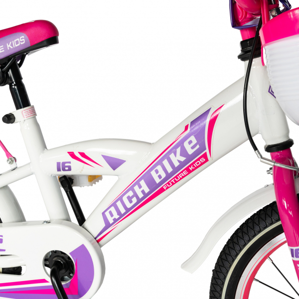 Bicicleta copii Rich Baby T1603C, roata 16", V-Brake,  roti ajutatoare, 4-6 ani, alb/roz [4]