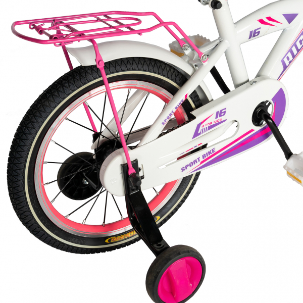 Bicicleta copii Rich Baby T1603C, roata 16", V-Brake,  roti ajutatoare, 4-6 ani, alb/roz [3]