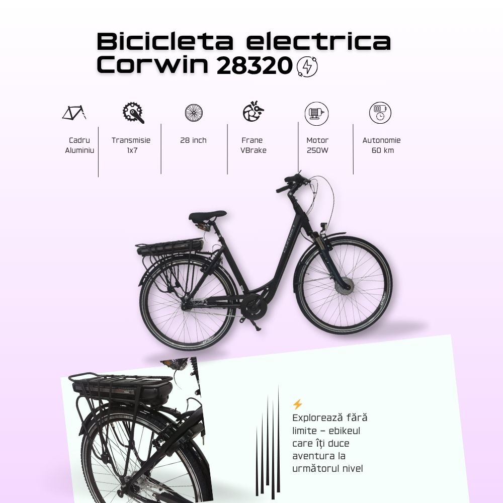 Bicicleta Electrica Corwin 28320 - 28 Inch, L, Negru [2]