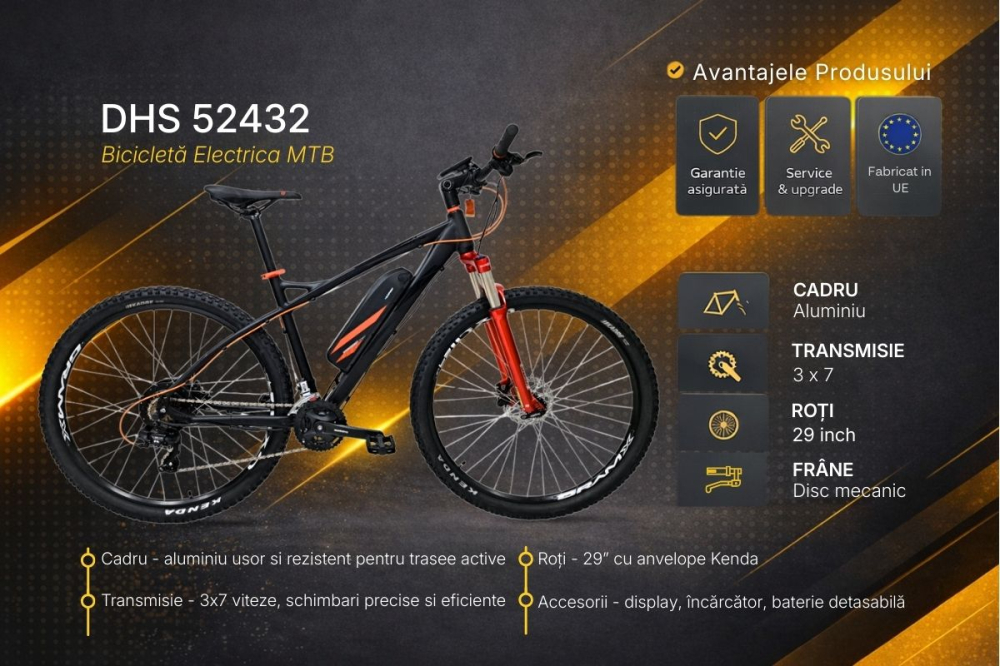 Bicicleta electrica MTB DHS 52432 - 29 inch, L, Negru [3]