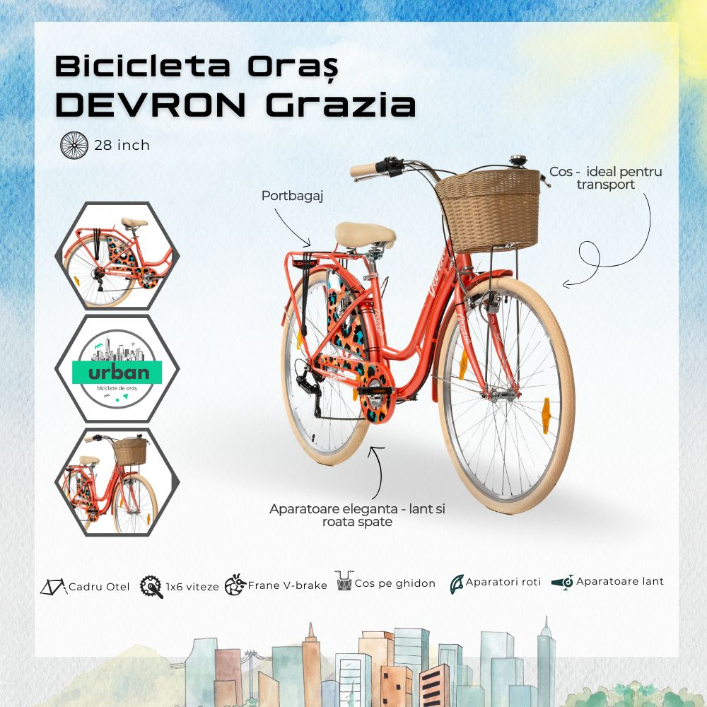 Bicicleta Oras Devron Grazia 6S - 28 Inch, M, Portocaliu [4]