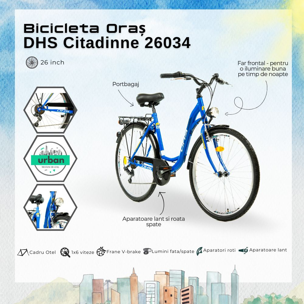 Bicicleta Oras DHS Citadinne 26034 - 26 inch, L, Albastru [4]