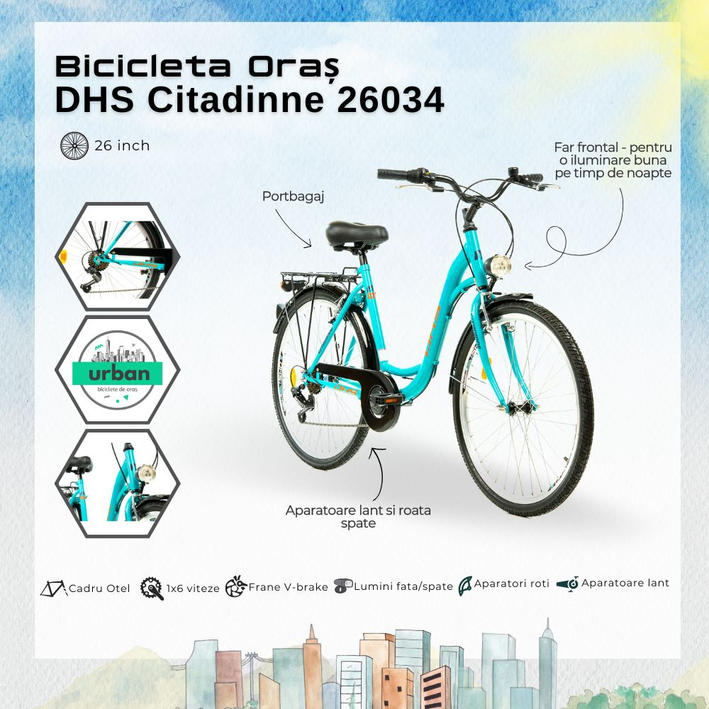 Bicicleta Oras DHS Citadinne 26034 - 26 inch, L, Turcoaz [4]