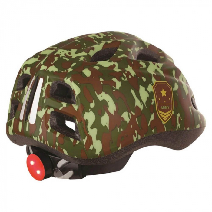 Casca Ciclism Copii Cu Led Polisport Army - 52-56 cm, S, Verde [2]
