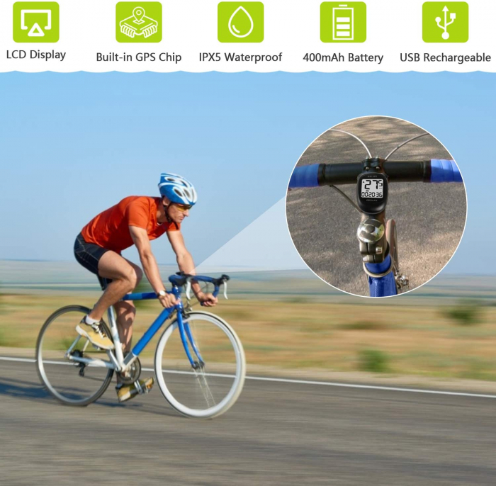 Ciclocomputer GPS pentru bicicleta Meilan M3 mini, Baterie reincarcabila 400 mAh, Rezistenta la apa IPX5, Ecran LCD (Negru) [4]