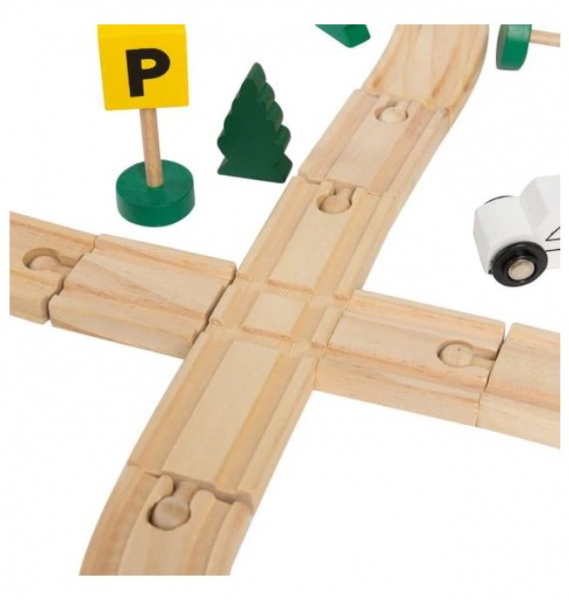 Circuit trenuleț din lemn Glyph Track cu vagoane cu magnet, semne circulație, clădiri, Play Time, 48 piese, + 3 ani [4]