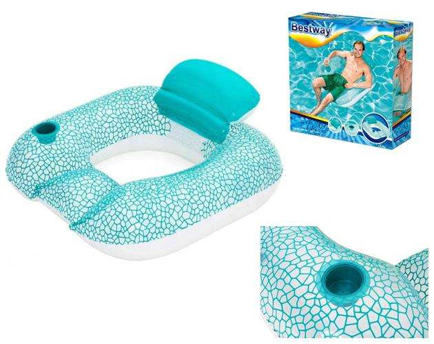 Colac gonflabil tip fotoliu Bestway, cu spatar si suport de pahar, 102x94cm, turcoaz [4]