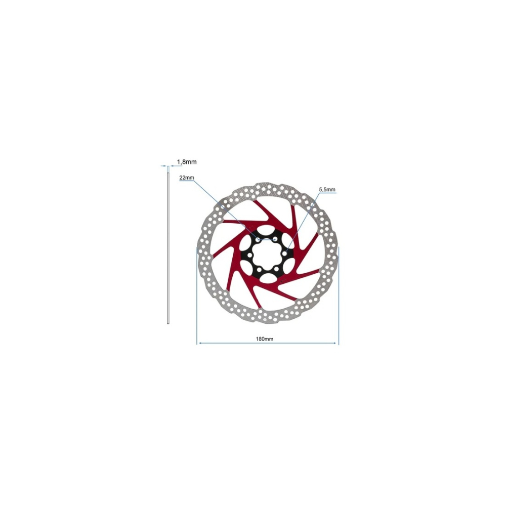 Disc frana eWheel V2 180mm, 6 gauri, Rosu [2]