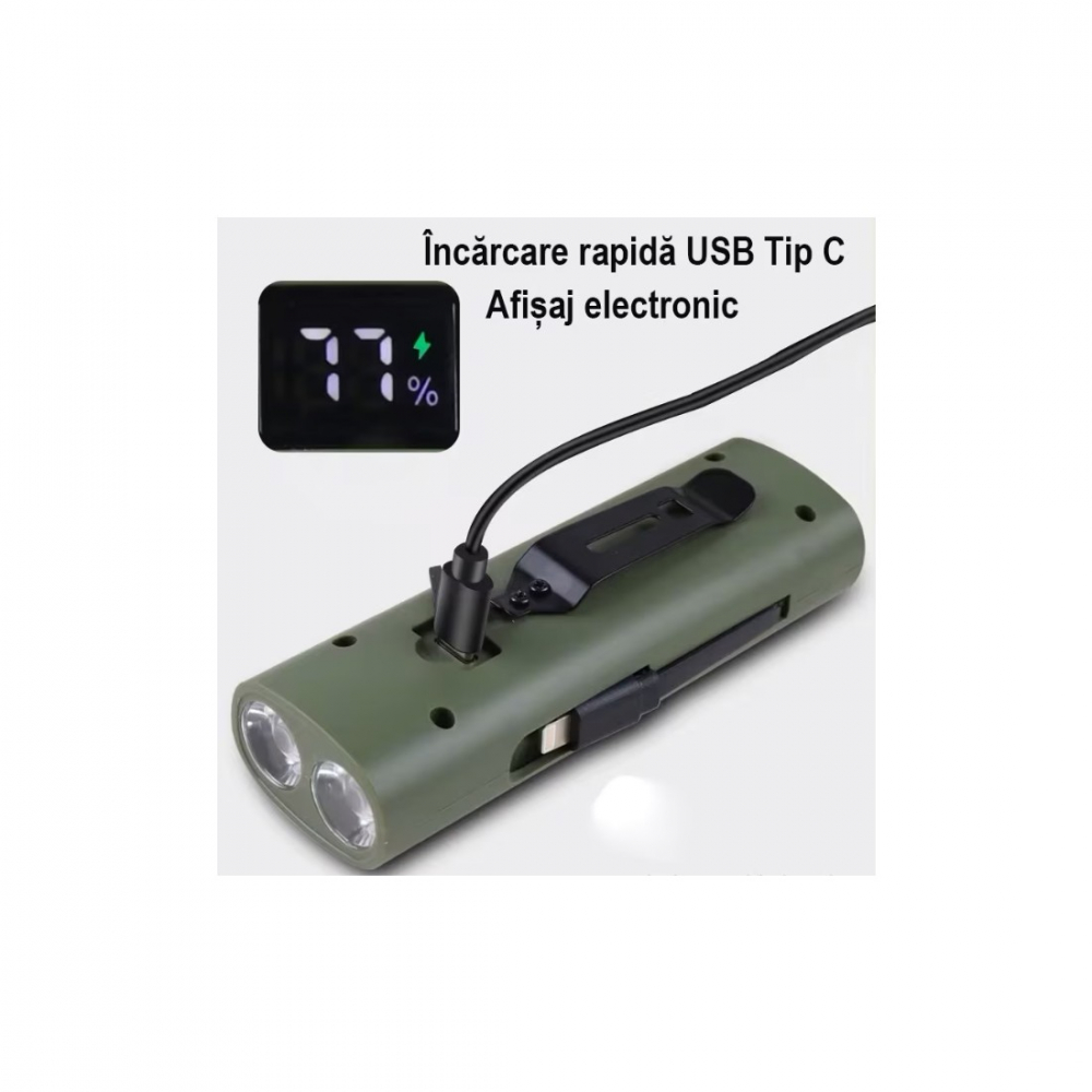 Far reincarcabil Fivestars Power Light PBL-6400, powerbank 6400 mAh, USB Type-C, kaki [4]