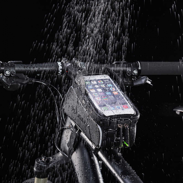 Geanta cadru bicicleta RockBros, suport telefon, impermeabila, negru [4]