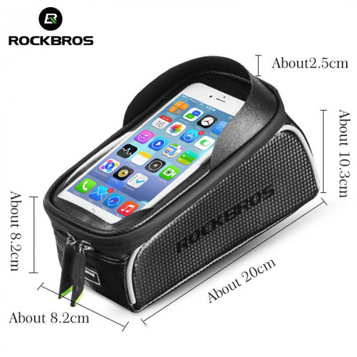 Geanta cadru bicicleta RockBros, suport telefon, impermeabila, negru [2]