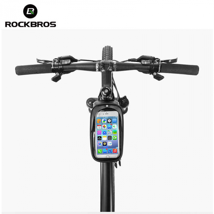 Geanta cadru bicicleta RockBros, suport telefon, impermeabila, negru [5]