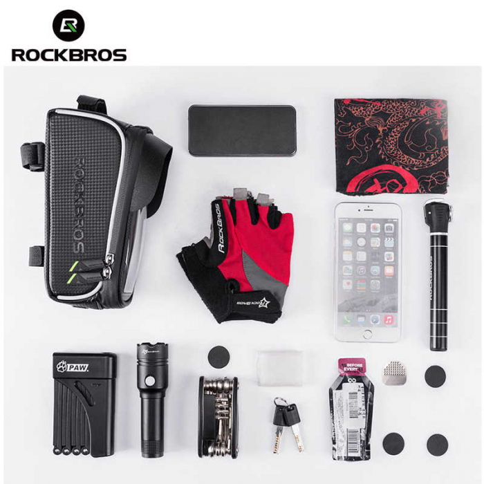 Geanta cadru bicicleta RockBros, suport telefon, impermeabila, negru [3]