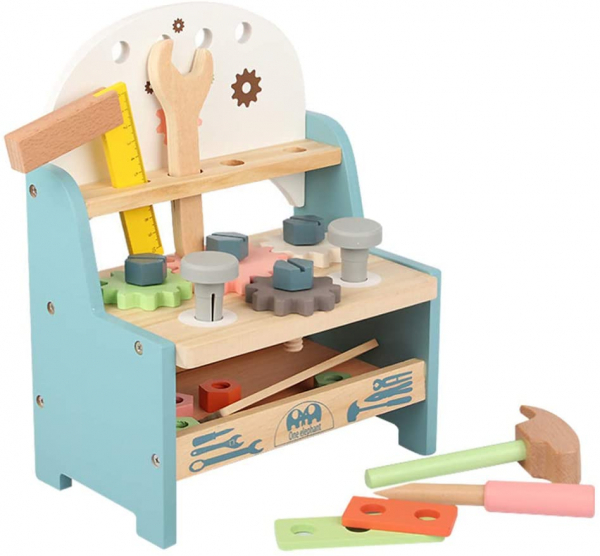 Jucarie din Lemn Montessori Banc de Scule Pastel - Masa de lucru copii [5]