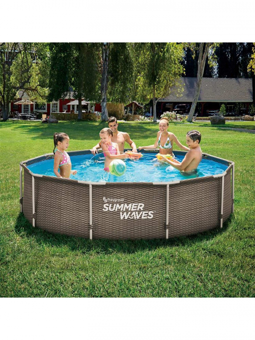 Set piscina rotunda cu cadru metalic 3,05 m x 76 cm ratan maro cu pompa filtrare Summer Waves [2]