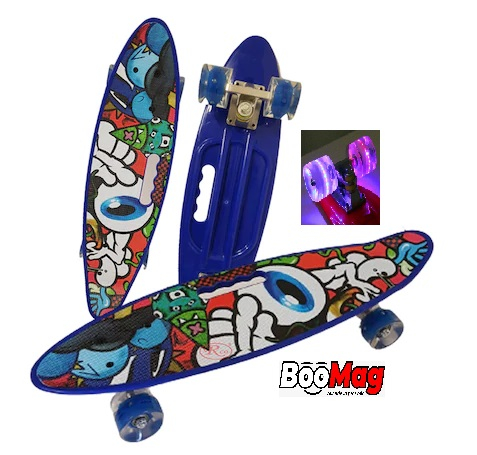 Placa Skateboard copii cu Luminite, Penny Board portabil, Roti din silicon cu lumini LED, ABEC-7 si MANER TRANSPORT, 58 cm - Rechin [1]