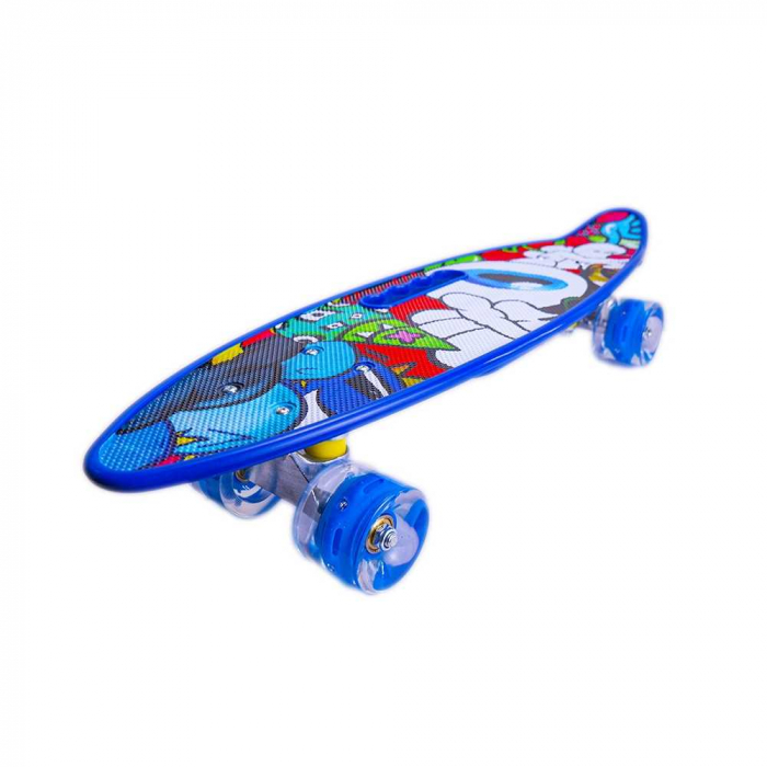 Placa Skateboard copii cu Luminite, Penny Board portabil, Roti din silicon cu lumini LED, ABEC-7 si MANER TRANSPORT, 58 cm - Rechin [3]