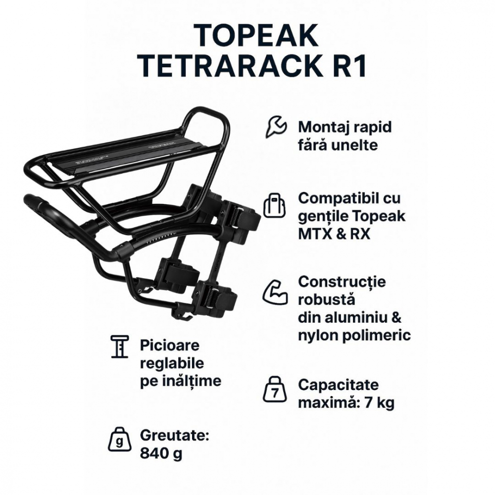 Portbagaj bicicleta Topeak TetraRack R1 - 26-29 inch, Aluminiu [3]