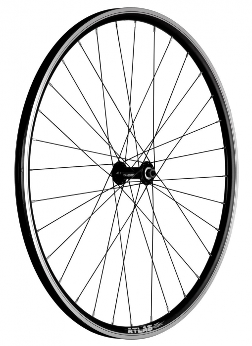 Roata Bicicleta Fata Atlas 28", Profil Dublu Culoare Natur/Negru, Cnc, Spite Otel Nichelate, Butuc Quando Kt-A15F, Qr, 32 H [2]