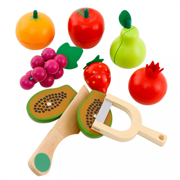 Cos din lemn cu fructe si legume de feliat cu magnet, 16 piese - joc de rol [3]