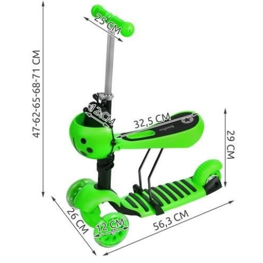 Trotineta evolutiva Scooter 3 in 1 cu lumini LED pentru copii - Verde [3]