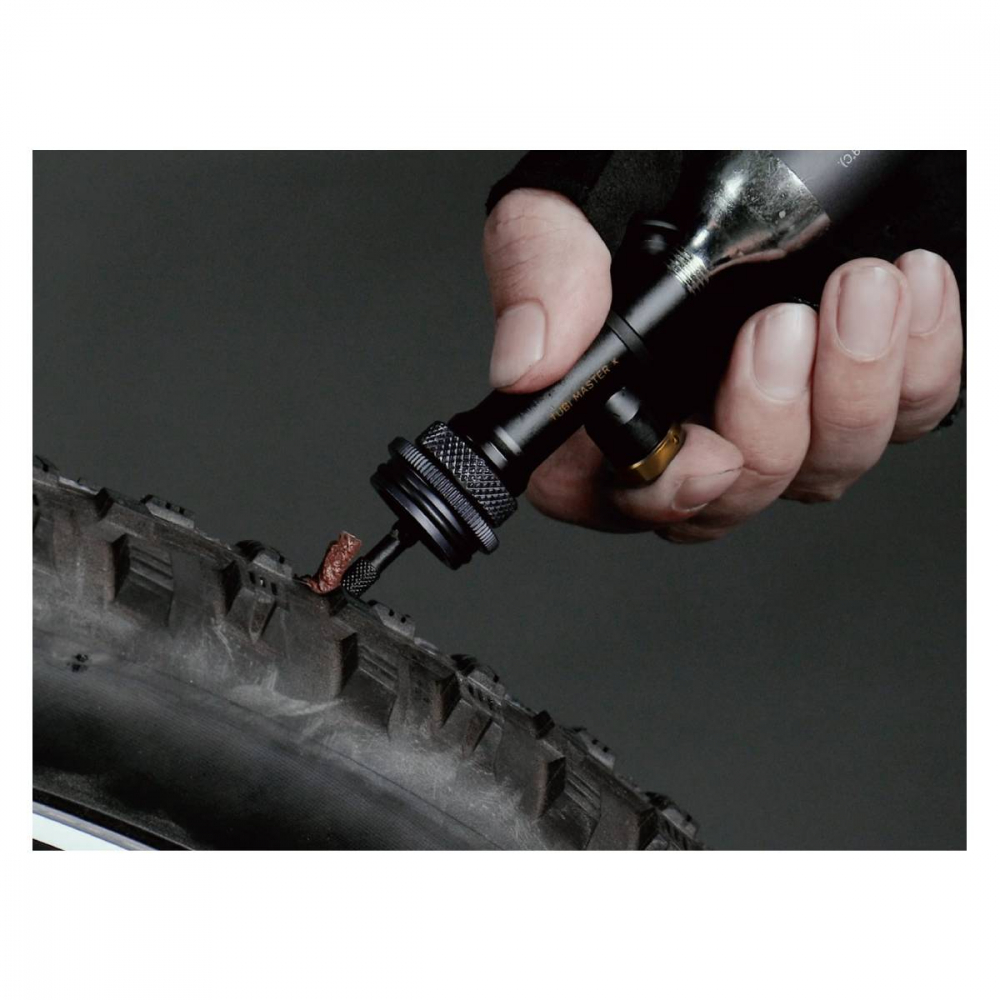Tubi Master X, 2-in-1 tubeless tire repair kit w/disc insertion spacer, w/o CO2 cartridge, strap mount [4]
