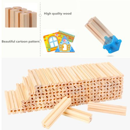 Set de 128 de piese de construit din lemn natural pentru copii, "Micul Arhitect" [5]