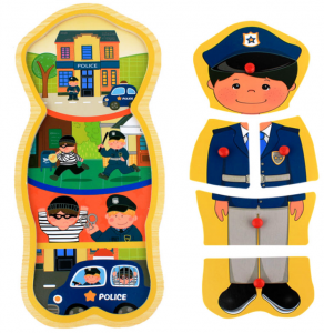 Lichidari de stoc jucarii - Puzzle incastru din lemn Politist - 5 piese