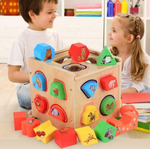Cub educativ Montessori din lemn 5 în 1 cu activități și sortare forme geometrice [0]