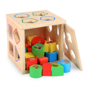 Cub educativ Montessori din lemn 5 în 1 cu activități și sortare forme geometrice [2]