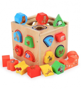 Cub educativ Montessori din lemn 5 în 1 cu activități și sortare forme geometrice [1]