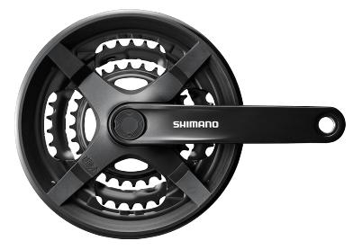 Piese biciclete - Angrenaj Pedalier Shimano Ty301, 48X38X28T Cu Chain Guard, Pt 6/7/8 Vit, Brat 175Mm, Negru