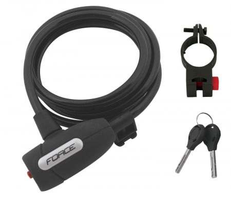 Ciclism - Antifurt bicicleta Force F Lux 120cm/8mm cu suport negru