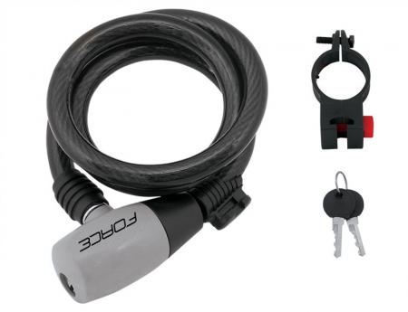 Ciclism - Antifurt bicicleta Force Ron 185 cm/ 8 mm negru