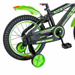Bicicleta baieti Rich Baby T1602C, roata 16", C-Brake, roti ajutatoare, 4-6 ani, negru/verde [1]
