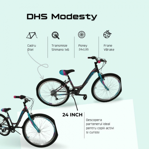 Bicicleta Copii DHS Modesty - 24 Inch, Gri [4]