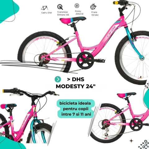 Bicicleta Copii DHS Modesty - 24 Inch, Roz [10]