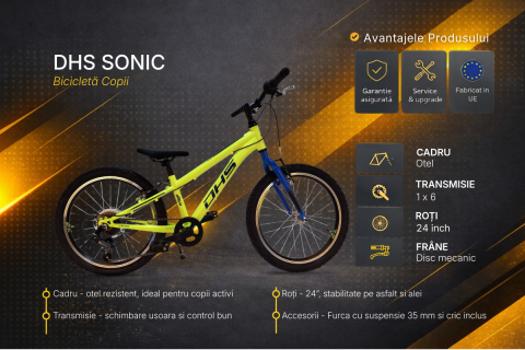 Bicicleta Copii DHS Sonic - 20 inch, Galben-Albastru [4]