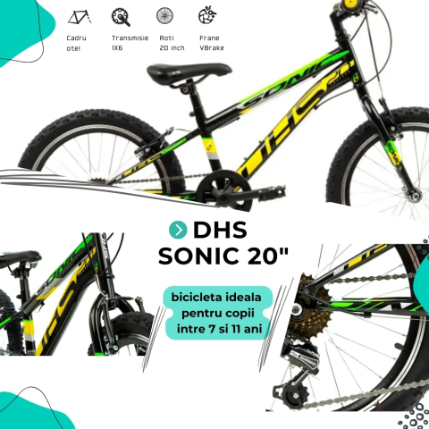 Bicicleta Copii DHS Sonic - 20 Inch, Negru [3]