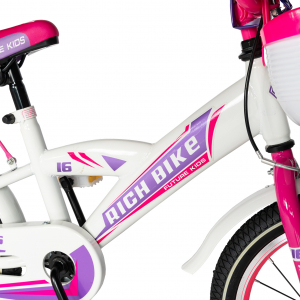 Bicicleta copii Rich Baby T1603C, roata 16", V-Brake,  roti ajutatoare, 4-6 ani, alb/roz [3]
