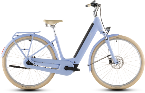 Biciclete - BICICLETA ELECTRICA CUBE ARUBA HYBRID 600 EASY ENTRY BLUEBLOSSOM CREME 2026 50 cm