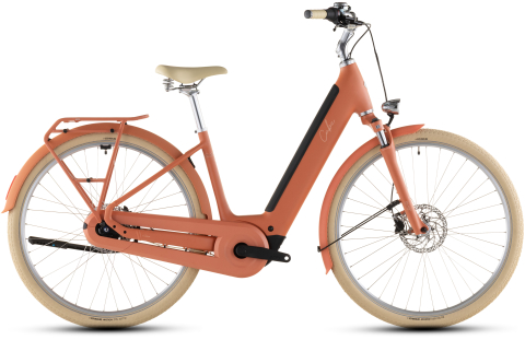 Biciclete - BICICLETA ELECTRICA CUBE ARUBA HYBRID 600 EASY ENTRY PAPAYA CREME 2026 42 cm
