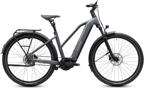 Biciclete - BICICLETA ELECTRICA CUBE TOURING HYBRID DELUXE SLX 800 TRAPEZE SLABGREY CHROME 2027 46 cm