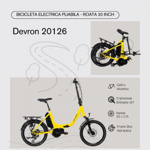 Bicicleta Electrica Pliabila Devron 20126 - 20 Inch, M, Galben [3]
