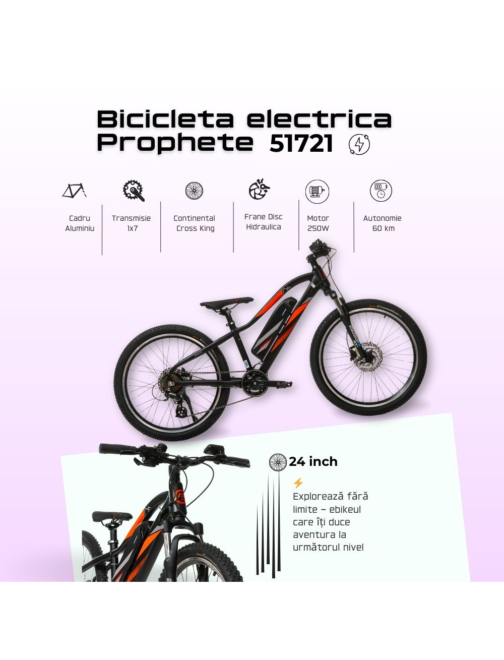 Bicicleta Electrica Prophete 51721 - 24 Inch, S, Negru [3]