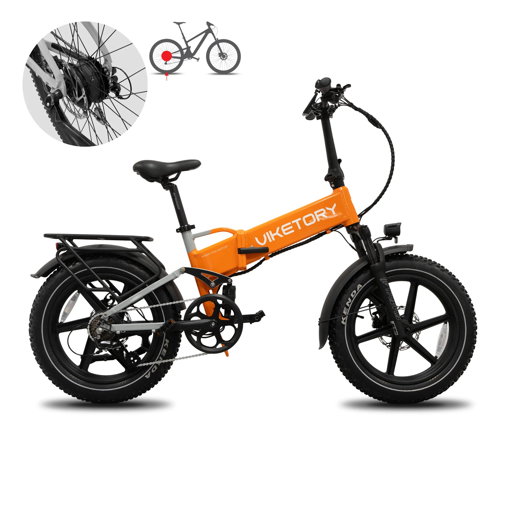 Biciclete - BICICLETA ELECTRICA VIKETORY BRAVE EBIKE FATBIKE FOLDING ORANGE/GREY