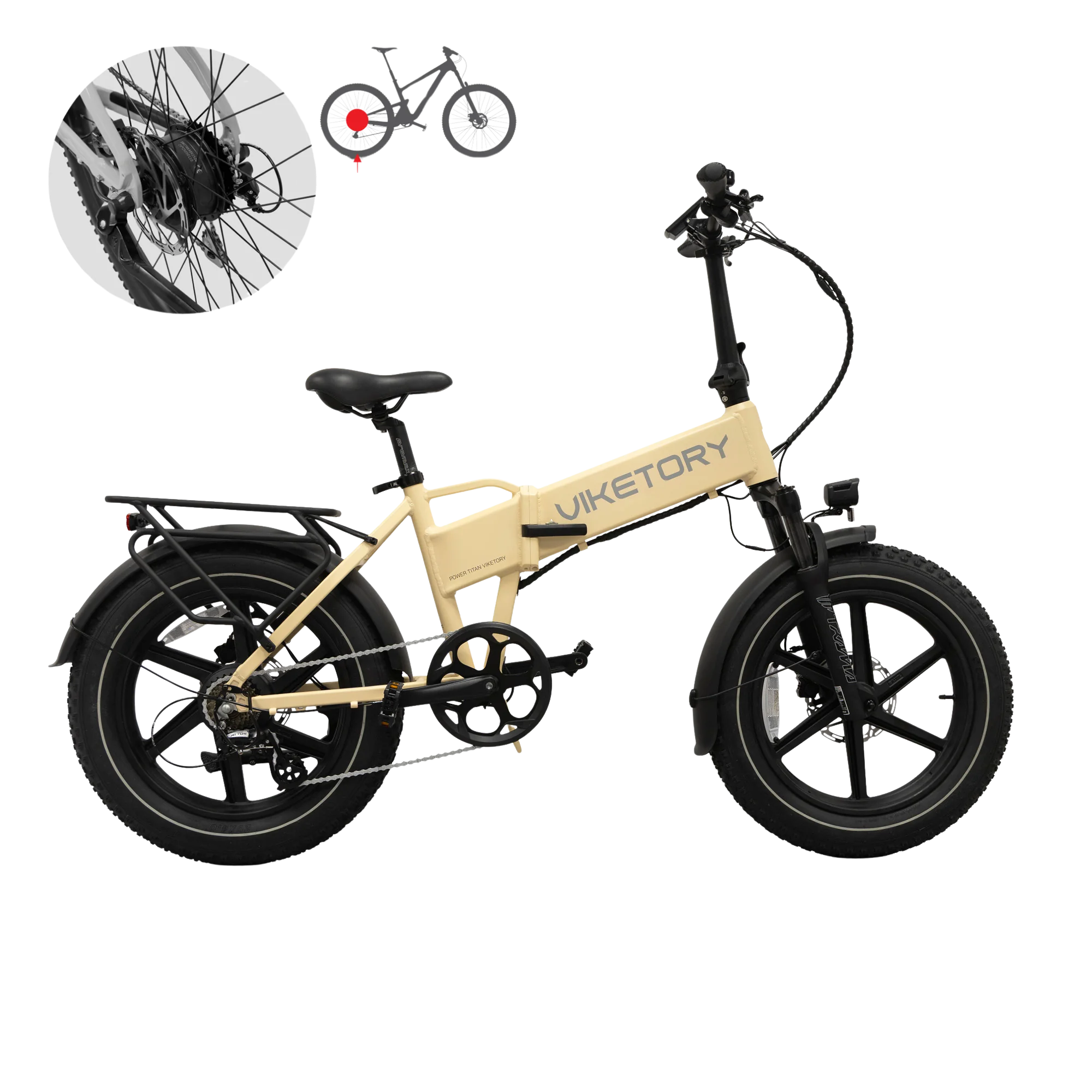 Biciclete electrice - BICICLETA ELECTRICA VIKETORY LITHOR EBIKE FATBIKE FOLDING CREAM