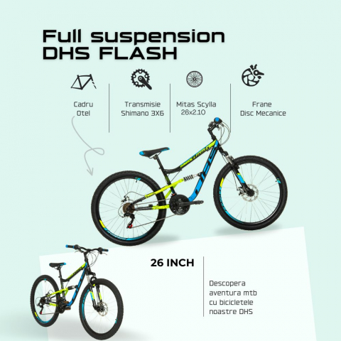Bicicleta Full suspension DHS Flash - 26 Inch, Negru [3]